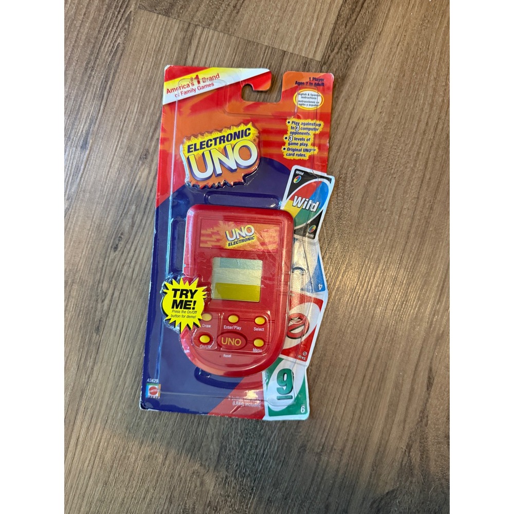 Mattel Electronic UNO Handheld Game 2002 Vintage Red Portable Card Game 43429
